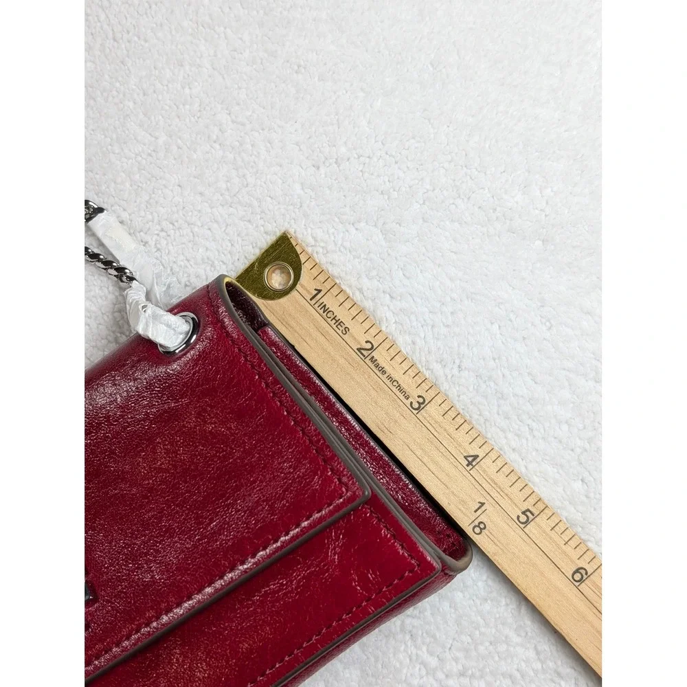 Tory Burch Kira Turnlock Mini Bag Red Crinkled Leather Silver Hardware NWT
